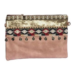 NOVAGO Pochette à Maquillage, Pochette multiusage, Pochette pour Tablette iPad avec bandoulière et décoration fait Main ( Rose ) - Publicité