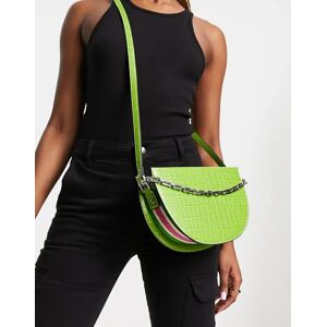 River Island - Sacoche effet croco avec chaÃ®ne et liserÃ© rose - Vert Vert One Size female - Publicité