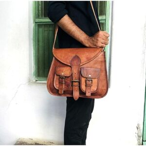 Vintage Goat leather Bags Sac en cuir fait main pour femme bandoulière en chèvre véritable messager marron épaule - Publicité