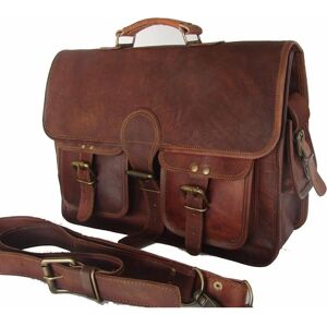 Vintage Goat leather Bags Sac messager en cuir marron Vintage, sac à bandoulière pour ordinateur portable, porte-documents véritable pour hommes - Publicité