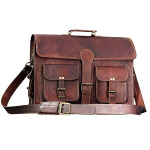 18  Men s goat leather real messenger satchel bag genuine brown laptop briefcase - Publicité