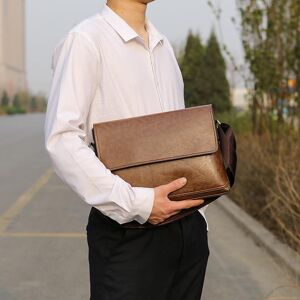 VIA ROMA Sac en cuir pour hommes, sac d affaires décontracté à bandoulière simple, mallette multifonctionnelle de couleur unie - Publicité