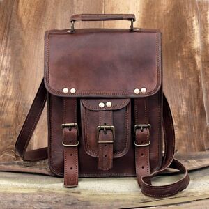 Vintage Goat leather Bags Sac de messager en cuir sac à bandoulière cross body vintage sac d'université pour femmes et hommes cartable homme sac à main compatible avec iPad et tablette sac cadeau - Publicité