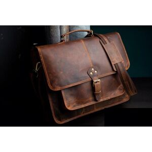 Vintage Goat leather Bags Sac à bandoulière en cuir de buffle fait à la main pour ordinateur portable, sac à main de bureau, porte-documents rustique vintage pour homme et femme, cadeau de Saint-Valentin - Publicité