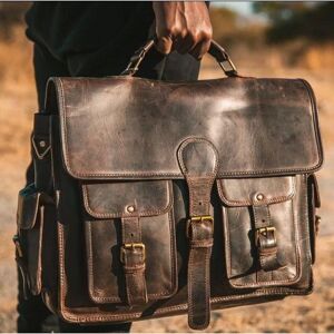 Vintage Goat leather Bags 18'' Briefcase Buffalo Leather Premium Messenger Shoulder Bag Leather Laptop Bag - Publicité