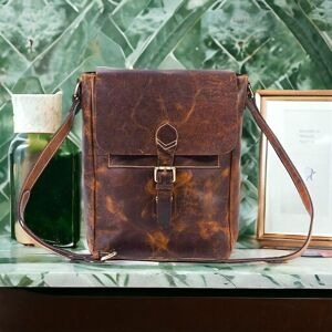 Vintage Goat leather Bags 14 Inch Sturdy Leather satchel iPad Messenger Bag for men and women - Publicité