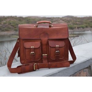 Vintage Goat leather Bags Messager en cuir fait main Véritable sac cartable véritable mallette marron pour ordinateur portable - Publicité