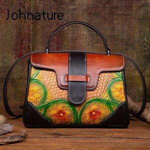 Johnature Handmade Embossed Women Bag Cuir véritable Sac à main polyvalent Nature Cowhide Sacs à bandoulière - Publicité