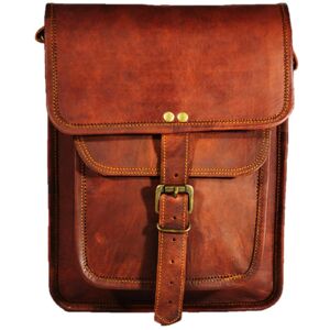Vintage Goat leather Bags Cartable marron en cuir de chèvre fait à la main Vintage Messenger véritable sac à bandoulière. Taille 11 x 9 x 3 pouces - Publicité