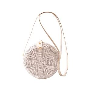 Ulisty Petit Rond Sac en rotin Mini Cercle Sac en Paille Fait Main Panier Sac tissé à la Main Sac de Plage d'été Sac d'épaule Sac bandoulière pour Femmes/Filles blanc - Publicité