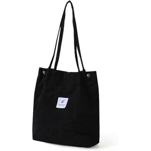 Jowrun Sac fourre tout,tote bag,Tote Bag Sac en Velours Côtelé,Grand sac cabas tote bag femme,réutilisable avec poche,avec sac à bandoulière intérieur,pour Bureau,École,Travail,Plage,Voyage,Achats [Noir] - Publicité