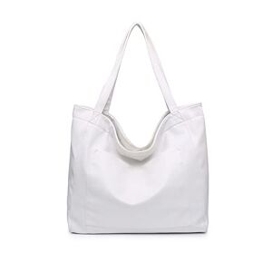 NICOLE & DORIS Grand Sac Cabas Femmes Sac Porté Epaule Fourre-Tout Grande Capacité Sac à Main en Cuir Souple Sac de Shopping Sac de Cours Portable Imperméable Blanc - Publicité