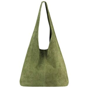 Only OBC Sac à main en cuir métallique pour femme, fabriqué en Italie, sac à bandoulière, sac à main, sac à main, sac à main, sac à main, argenté, vert olive (daim), XL - Publicité