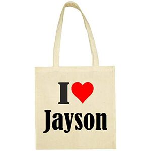 Reifen-Markt I Love Jayson Sac de courses Sac d'école Sac de gym 38 x 42 cm en noir ou blanc, beige (Beige) Tasche_113038_natur - Publicité