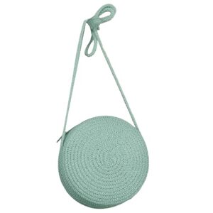 LERONO Sacs pour femmes, sac à bandoulière de couleur unie, sac à bandoulière tissé à la main pour femme et fille, sac de plage rond, sac tendance pour téléphone portable, sac tissé en paille, bleu - Publicité