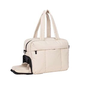 HyRaM Sac de sport Puffer Gym Sac fourre-tout Sac en nylon matelassé Sac de nuit Sac de voyage pour femme avec compartiment à chaussures, beige - Publicité