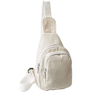 Qilmal Sac à bandoulière tendance en velours côtelé pour femme, sac à bandoulière, sac de poitrine de voyage pour femme, sac banane en velours côtelé, blanc - Publicité