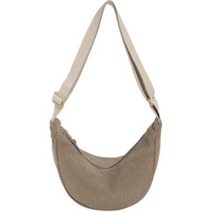 TIAASTAP Petit sac demi-lune en velours côtelé, couleur unie, sac banane en velours côtelé, sac à bandoulière pour femme, sac à bandoulière pour femme avec bandoulière réglable, a-kaki - Publicité