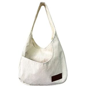 Ulisty Femmes Velours côtelé Large Bandoulière Sac Hobo Sacs portés épaule Shopper Sac à main Casual Sac sous le bras blanc - Publicité