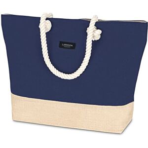 LARKSON Sac de plage Bleu Fourre-tout de Voyage pour Femmes & Hommes Conçu de Toile de Coton & Jute – Sac de Sport avec Larges Cordelettes Grand Sac de Transport avec Fermeture Éclair - Publicité