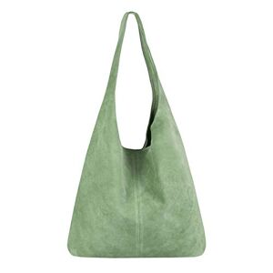 Only OBC Sac à main en cuir métallique pour femme, fabriqué en Italie, sac à bandoulière, sac à main, sac à main, sac à main, sac à main, argenté, vert pastel (daim), XL - Publicité