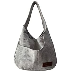 Ulisty Femmes Velours côtelé Large Bandoulière Sac Hobo Sacs portés épaule Shopper Sac à Main Casual Sac sous Le Bras Gris - Publicité