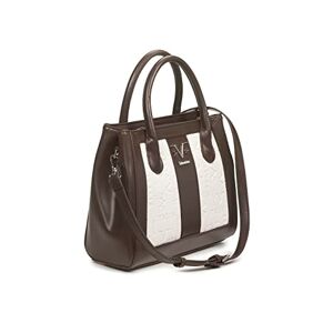 19V69 ITALIA Gabriela Femme Argenté, Sac Cabas, Marron foncé/Beige, 30 cm x 24 cm x 12 cm - Publicité