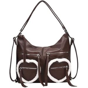 CORIOS Sac à Main pour Femme PU Cuir Étanche Sac Portés Épaule Sac Bandoulière en Laine D'agneau Grande Sac Hobo Sacs Cabas Mode Sac Fourre Tout Sac Messager Léger Sac à Dos Daypack Café - Publicité