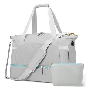 Generic Sac de sport pour femme, 37 l, sac de voyage de sport avec port de charge USB, sac de nuit, sacs pour homme, blanc, gris, Taille unique - Publicité