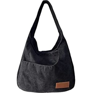 Ulisty Femmes Velours côtelé Large Bandoulière Sac Hobo Sacs portés épaule Shopper Sac à main Casual Sac sous le bras noir - Publicité