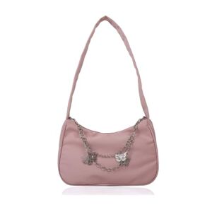 HIOQFR Petit Sac a Main Femme Chic y2k Shoulder Bag Women HandBag Aesthetic Mini Sac Bandoulière Ado Fille Elegant Sac Main Bandouliere Sac Porté Epaule Chaîne Sac d'épaule Nylon Sac Fourre-tout-Rose - Publicité