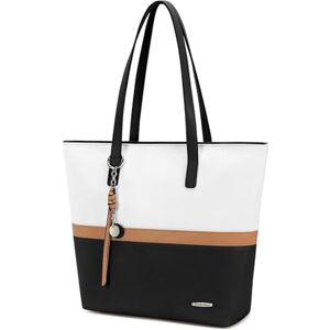 Pomelo Best Sac Cabas Femme Cuir PU Souple, Classic Sac à Main Fourre-Tout avec Métal Décor Grand Capacité Tote Bag pour Lycée Fille, Shopping Femme Noir et Blanc - Publicité