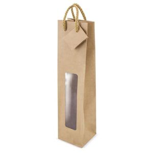 DISOK Sac avec fenêtre Kraft pour bouteille 1l. Sacs pour vin bon marché, originaux, jolis en papier, carton, marron, kraft., marron, Sacs à eau - Publicité