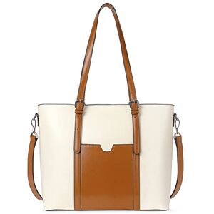 BOSTANTEN Sac à bandoulière en cuir pour femme Sac à main design pour ordinateur portable 14" 15,6", Z-beige avec marron-1051 K, m - Publicité