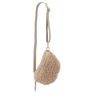 SH Leder ® Kate  Sac banane en peluche pour femme avec bandoulière en cuir véritable 27 x 16 cm, Taupe clair, m, Sac banane tendance - Publicité