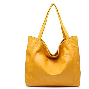 NICOLE & DORIS Grand Sac Cabas Femmes Sac Porté Epaule Fourre-Tout Grande Capacité Sac à Main en Cuir Souple Sac de Shopping Sac de Cours Portable Imperméable Jaune - Publicité