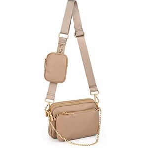 UTO Sac à Main porté épaule Femme 3 en 1 Polyvalent Pochette avec bandoulière en chaîne Amovible Synthétique Beige - Publicité