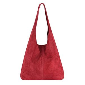 Only OBC Sac à main en cuir métallique pour femme, fabriqué en Italie, sac à bandoulière, sac à main, sac à main, sac à main, sac à main, argenté, rouge foncé (daim), ca.: 44x33x18 cm (BxHxT) - Publicité