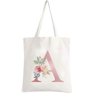 simyron Sac en toile brodé de lettres et de fleurs, sac shopping réutilisable Sac en toile personnalisé Sac initial floral Cadeaux pour femmes Sac à main épaule pour filles Cadeaux de mariage de la mariée - Publicité