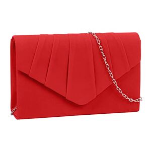 Creaher Sacs de soirée en velours imitation daim plissé, sac à main pour femme avec chaîne pour fête de mariage, rouge - Publicité