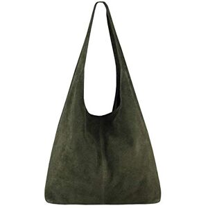 Only OBC Made in Italy Sac à main en daim pour femme Sac à main Sac à main Sac à bandoulière Hobo-Bag Sac à main en daim (vert foncé) - Publicité