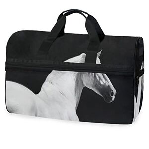 KAAVIYO Cheval Blanc Noir Animal Sac de Sport de Natation de Sport avec Compartiment À Chaussures Sacs de Sport À Bandoulière Sac À Main pour Voyage Femmes Filles - Publicité