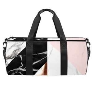 VTGHDEEQ Sac de Sport pour Femmes,Petit Sac de Sport pour Hommes,Marbre Noir Blanc Or Rose,Sac de Nuit - Publicité