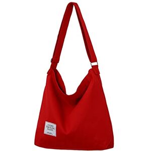 WSLCN Sac Tote Bag en Toile avec Fermeture éclair Sac à Bandoulière Sac Cabas Femme pour Courses Plage Collège Rouge - Publicité