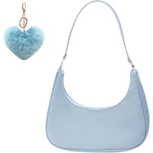 HIOQFR Mini Sac a Main Chic Petit Sac a Main Femme Pochette y2k Shoulder Bag Women Handbags Ado Fille Sac Bandoulière Aesthetic Sac a Bandouliere Elegant Nylon Fourre-tout Sac Porté Epaule-Bleu - Publicité