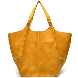 NICOLE & DORIS Sac Cabas Femme Sac de Shopping élégant Sac Fourre Tout Grand Sac à Bandoulière Classique Vintage Sac Epaule en Cuir Souple Grand Sac a Main Pliable Jaune - Publicité