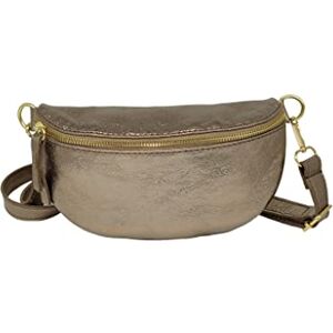 THEWAN. TheWan Demi Lune Petit Sac Banane Sac Poitrine Italien Cuir Italien Femme, Sac Demi Lune Porté Ceinture et de Travers Cuir Vachette,Dimensions: H12 x L 22 x P 5 cm (Champagne Irisé) - Publicité