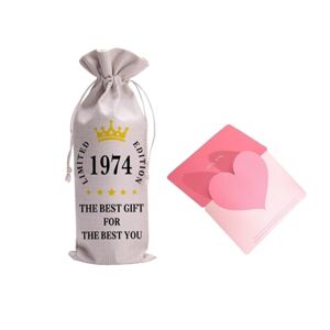 LIANRISES Cadeau d'anniversaire 1974 pour femme, sac cadeau pour bouteille de vin, sac cadeau pour bouteille de vin, sac cadeau en lin avec cordon de serrage et carte en forme de cœur, beige, Mode - Publicité