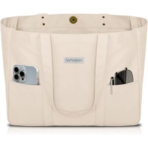 HOMESPON Sac a Main Femme Grand Sac Cabas en Toile Portés épaule Sac Fourre Tout avec Poches et Ordinateur Portable Compartiment (Beige) - Publicité