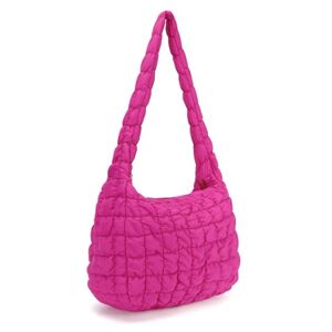 DKIIL NOIYB Sac fourre-tout matelassé pour femme, sac fourre-tout bouffant léger à motif treillis Grande capacité de 45,7 cm Sac à bandoulière rembourré en coton 45 cm, A06-rose rouge - Publicité